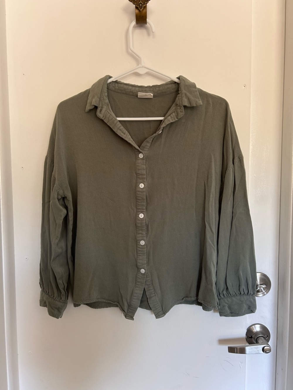 Relaxed Olive Button-Front Blouse